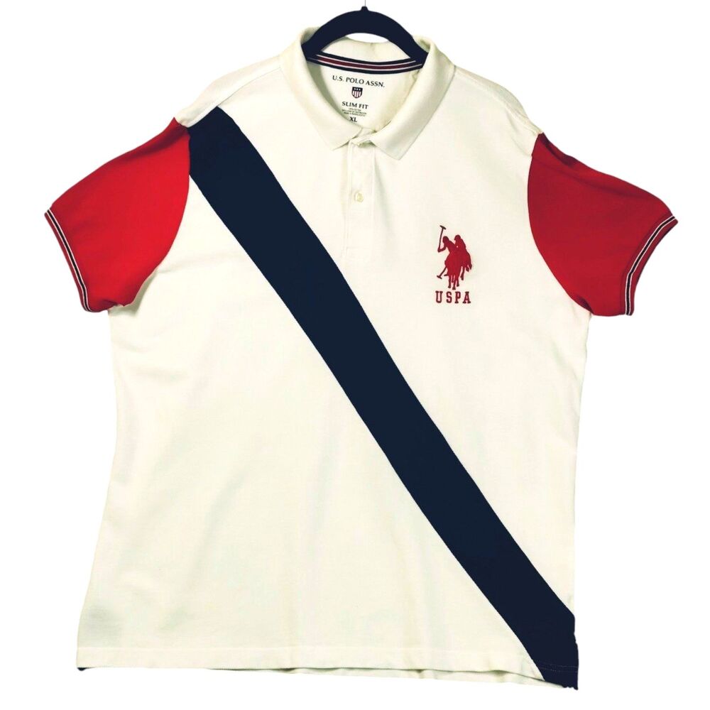 U.S. Polo Assn Polo Men's XL Slim Fit Short Sleeve Large Embroidered Pony White